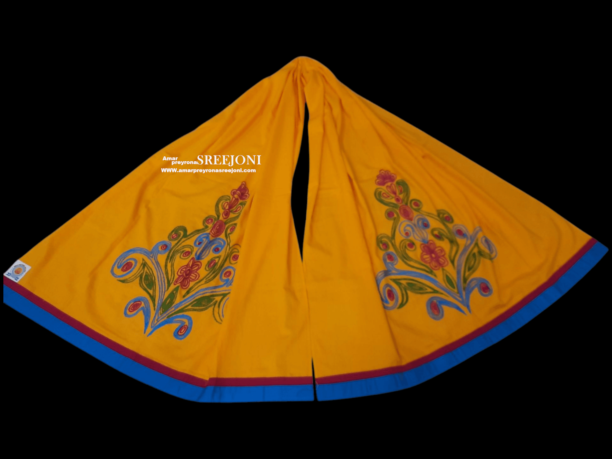 hand embroided pure cotton yellow color long dupatta udable for girl and women