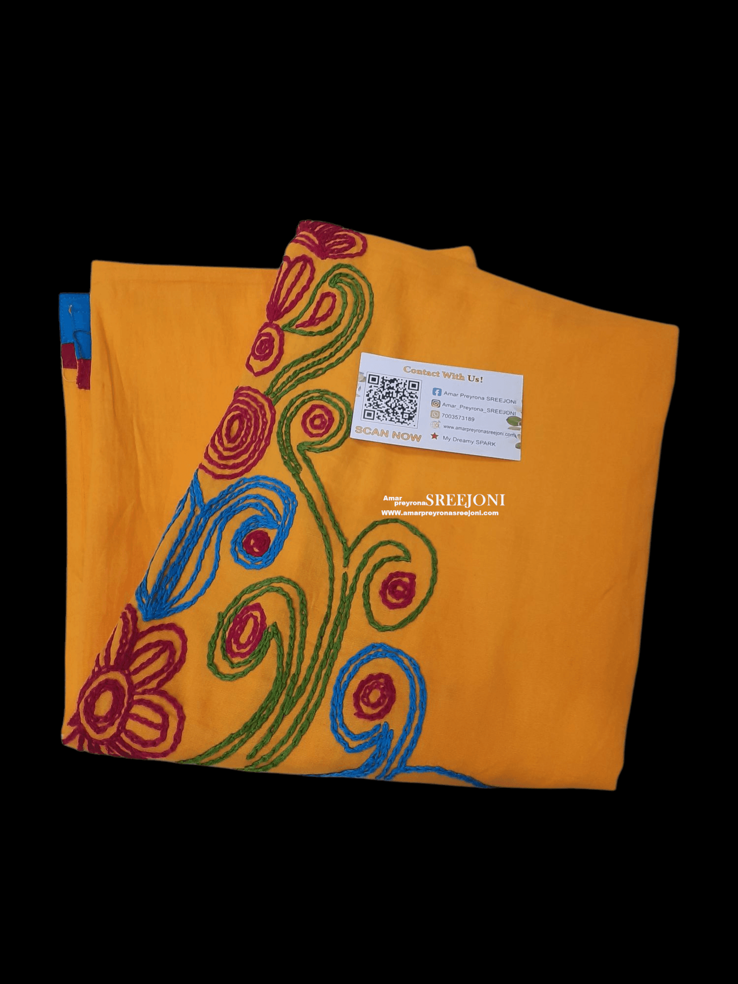 hand embroided pure cotton yellow color long dupatta udable for girl and women