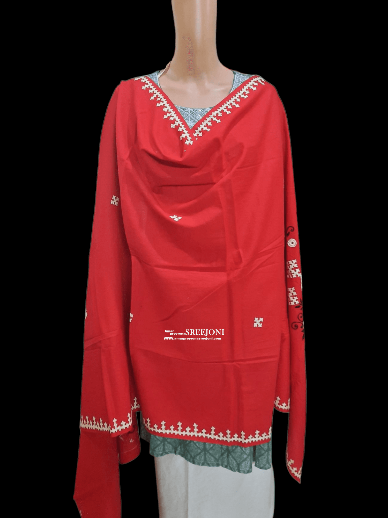A beautiful hand embroided pure cotton red color dupatta