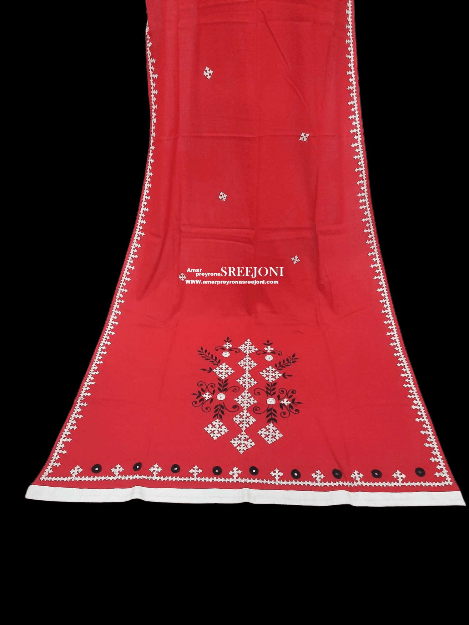 A beautiful hand embroided pure cotton red color dupatta
