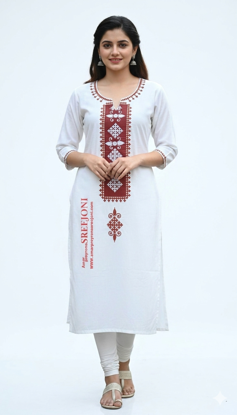 Hand Embroided pure cotton white color kurti piece 3miter