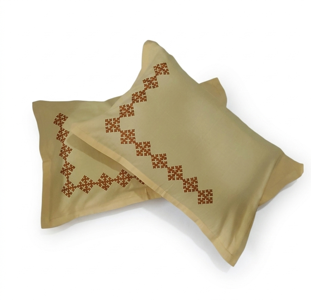 Hand embroided pure cotton beige color pillow cover piece of 2