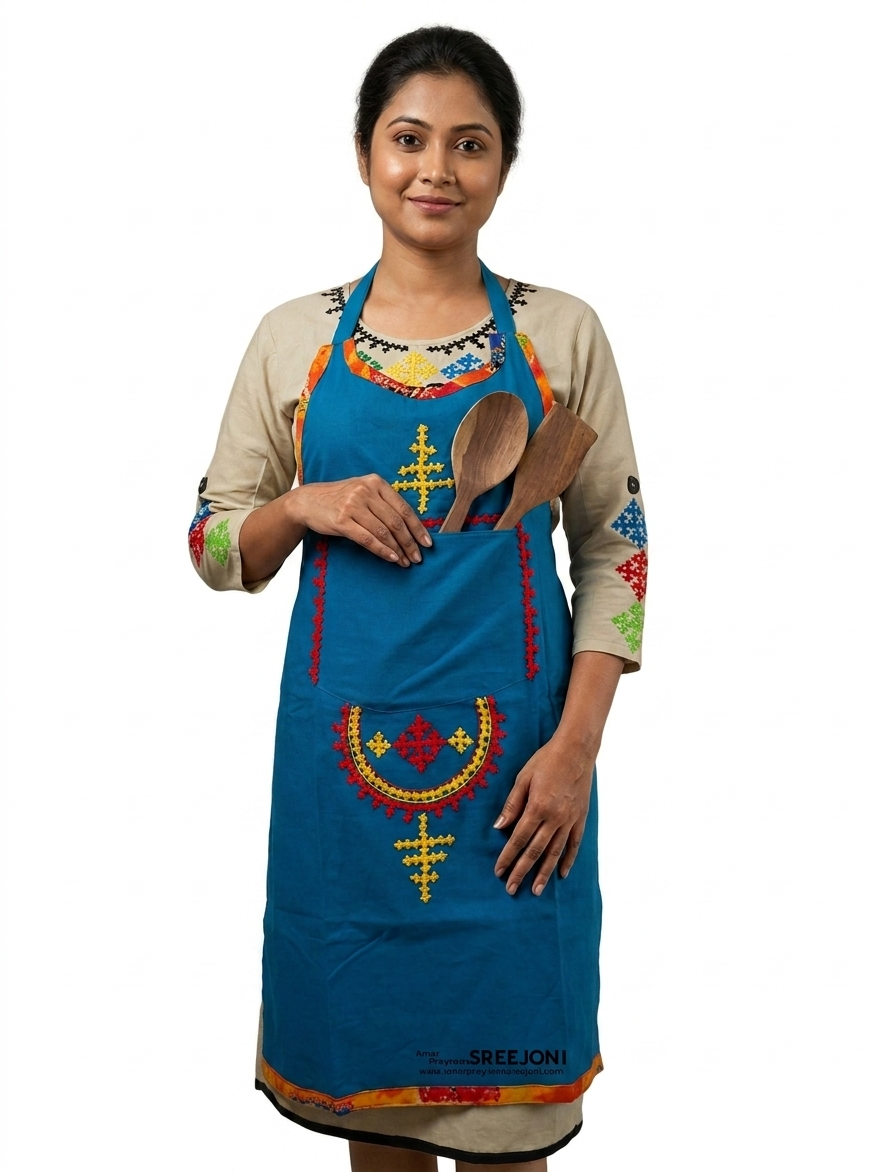 Hand embroided pure cotton blue color Appron use for kitchen