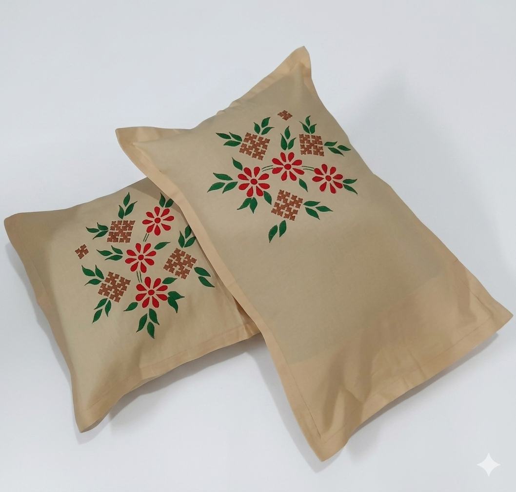 Hand embroided pure cotton beige color pillow cover piece of 2