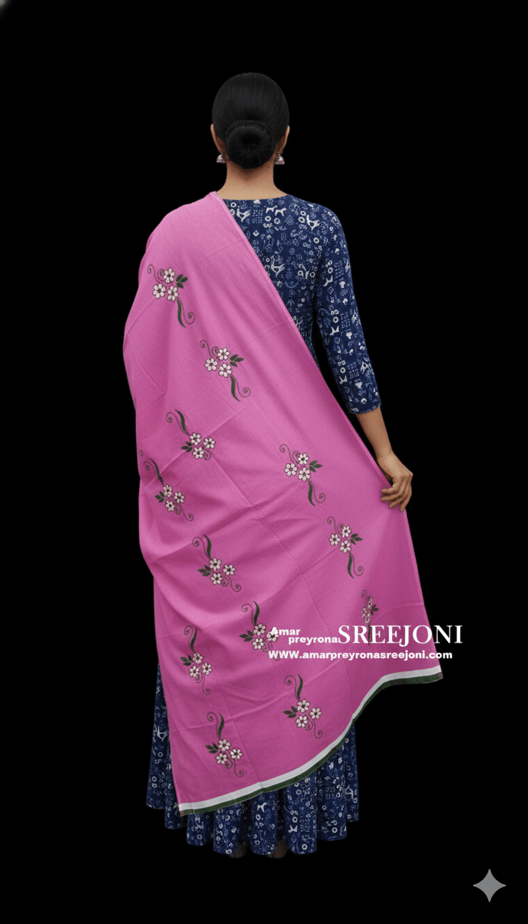 Elegant Trendy hand embroided pure cotton Pink color dupatta