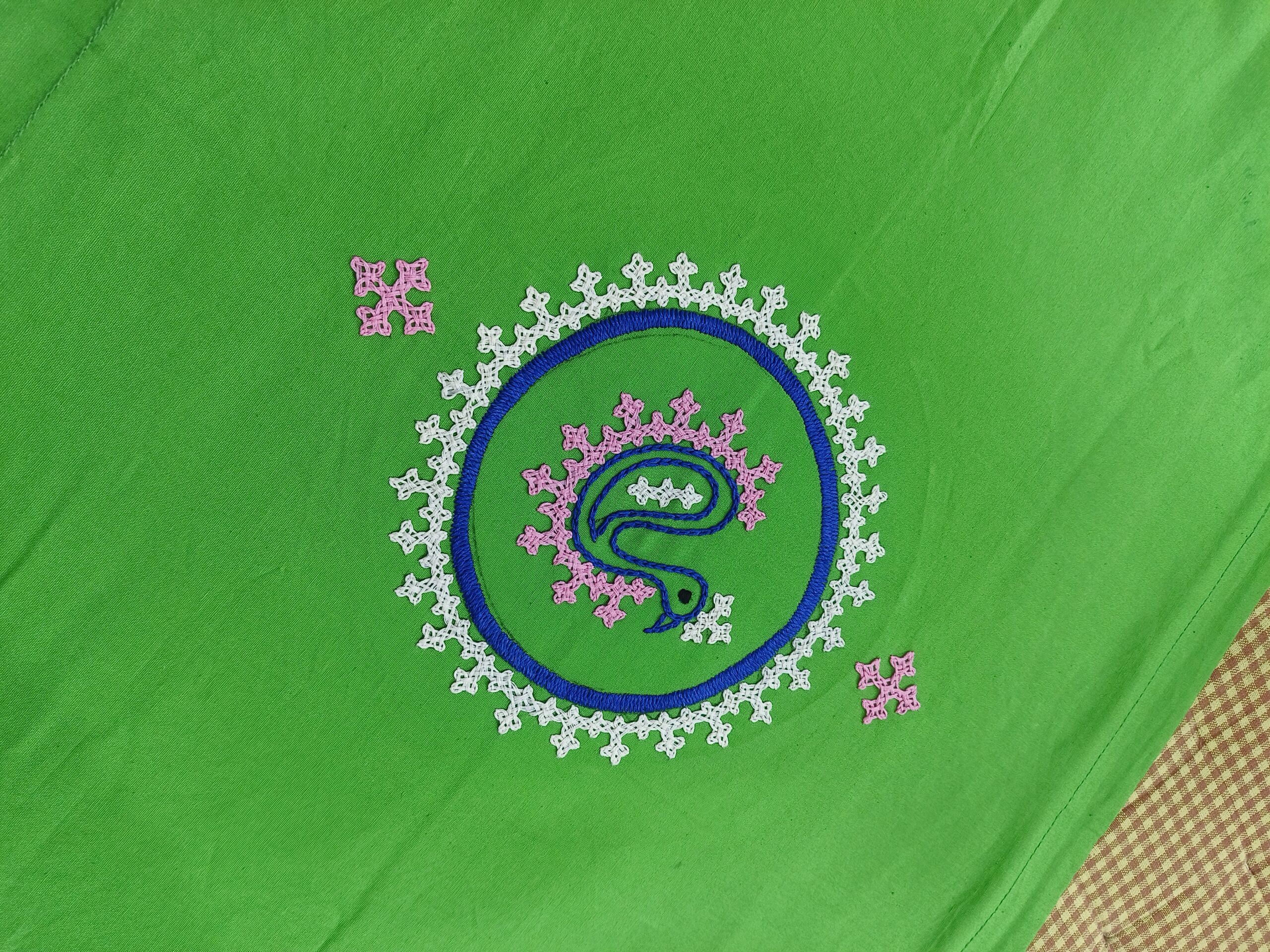 Embroided pure cotton pink,green and white color double size with 2pillow cover