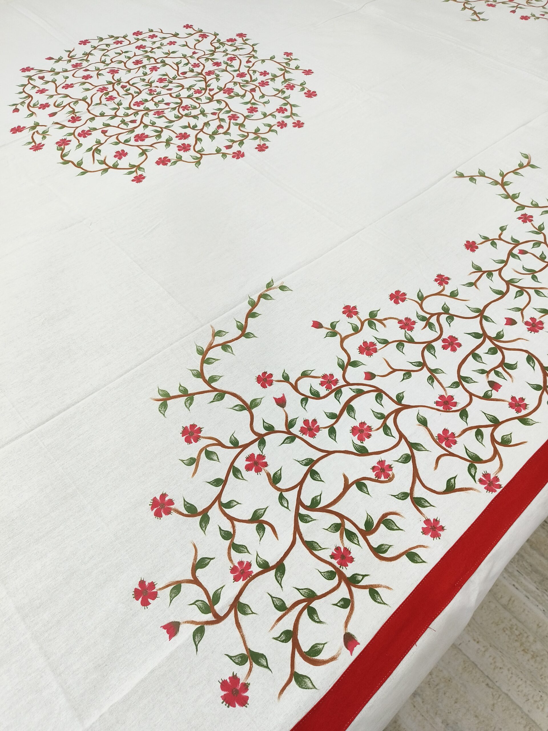 Hand painted fabric work pure cotton double size white color bedsheet without pillow cover