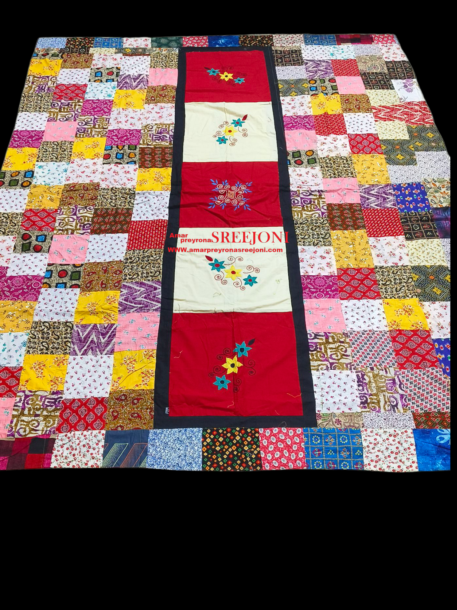 Hand embroided and hand painted pure cotton fabric work both side usable big kantha