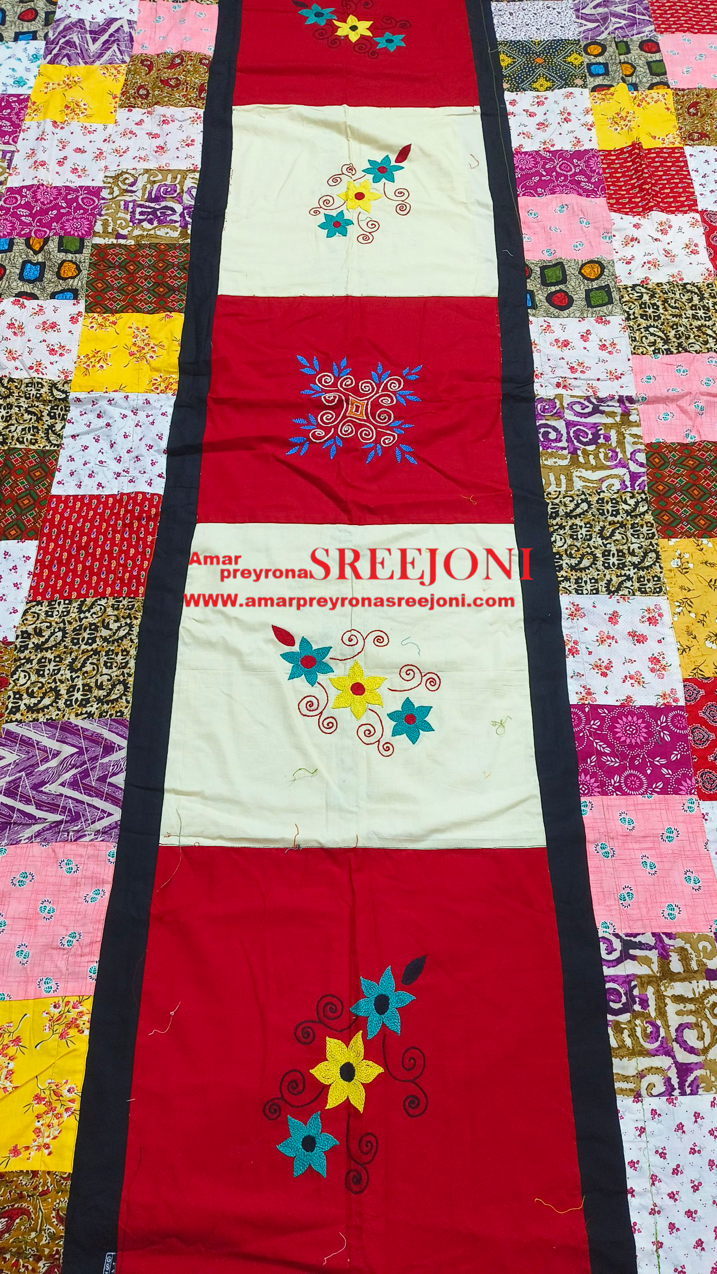 Hand embroided and hand painted pure cotton fabric work both side usable big kantha