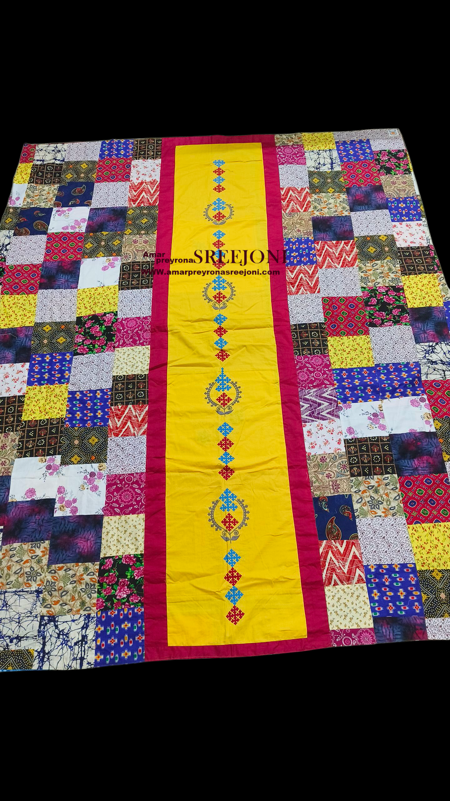 Hand embroided and hand painted pure cotton fabric work both side usable big kantha