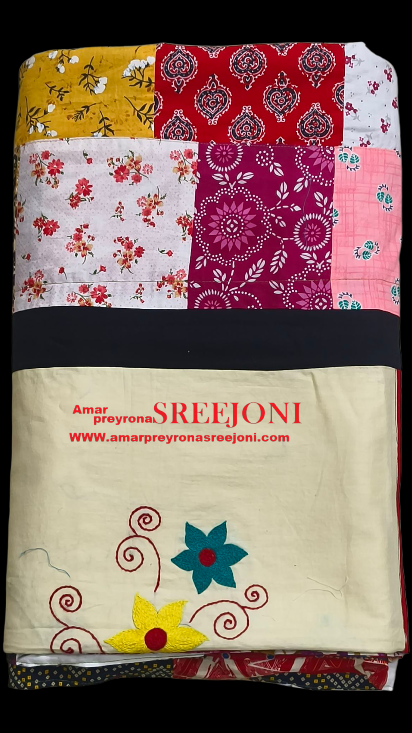 Hand embroided and hand painted pure cotton fabric work both side usable big kantha