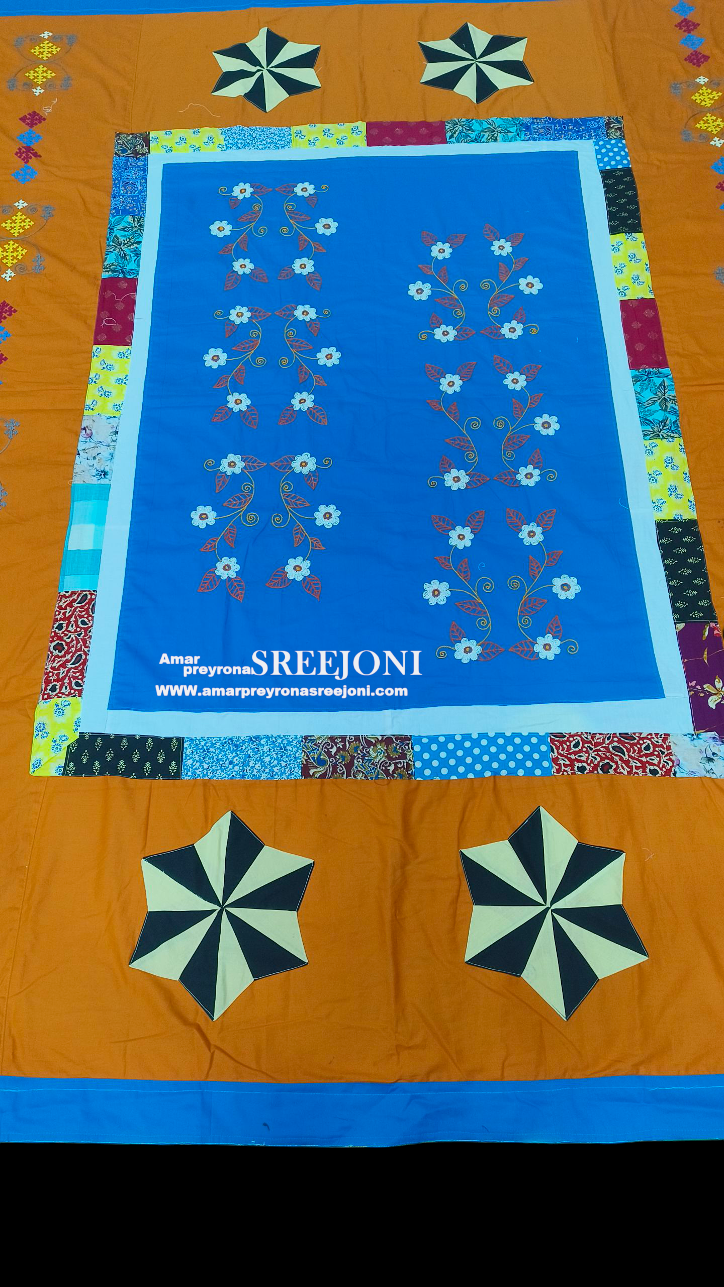 Both side usable Hand embroided and hand painted pure cotton big size kantha