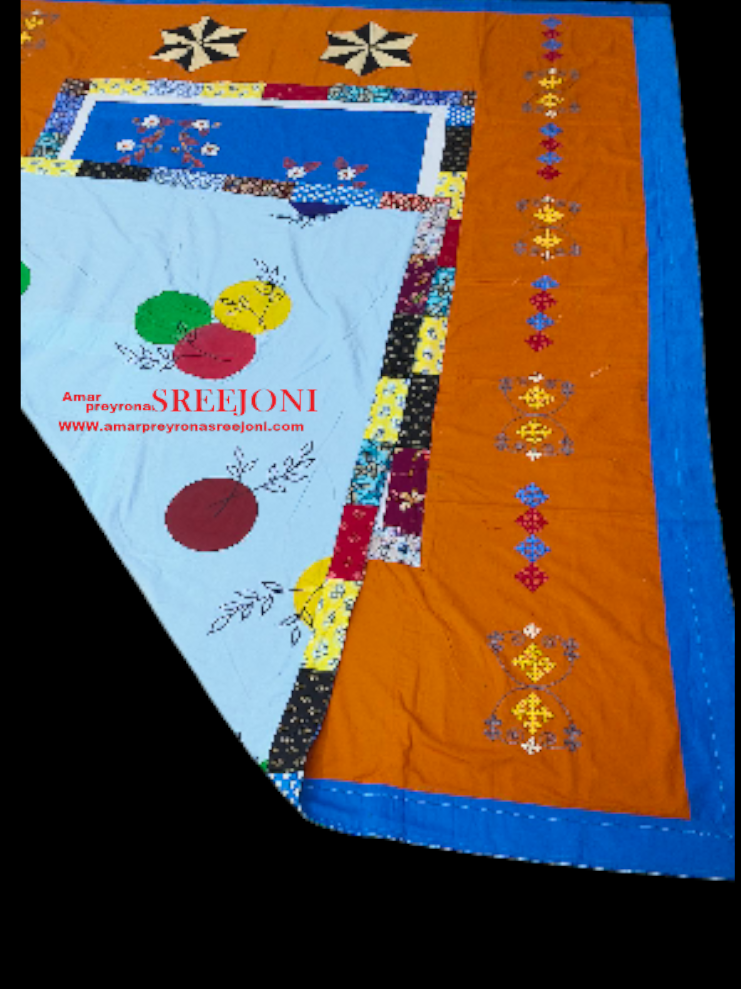 Both side usable Hand embroided and hand painted pure cotton big size kantha