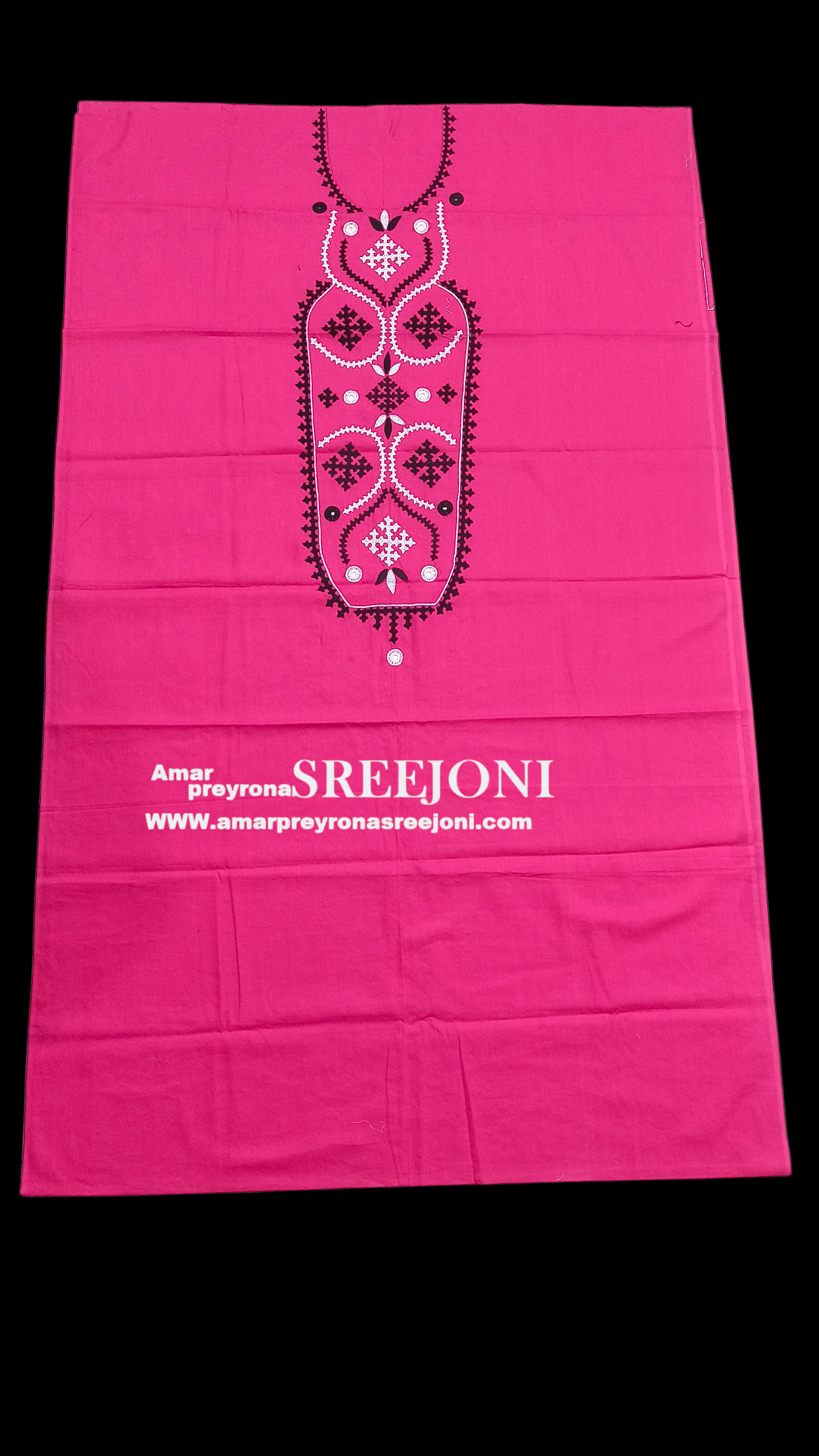 Hand embroided pure cotton Pink color gujrati work kurti piece 3miter