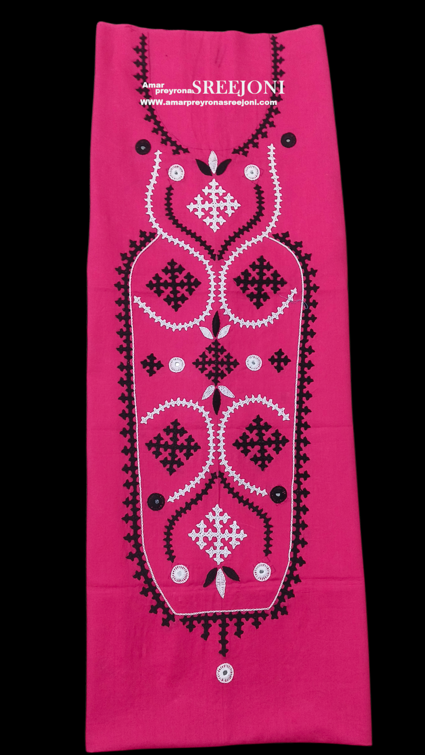 Hand embroided pure cotton Pink color gujrati work kurti piece 3miter