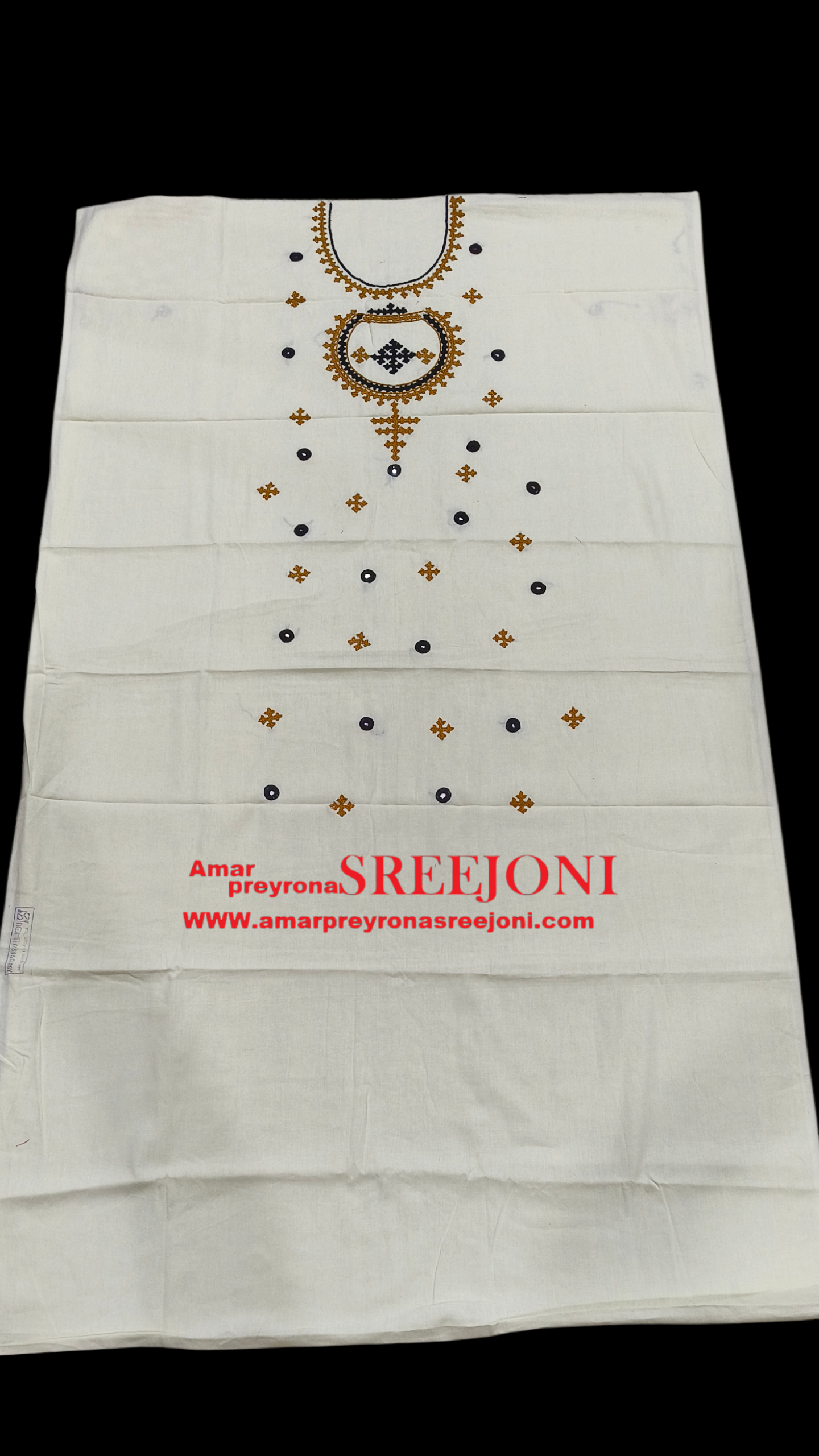 Hand embroided pure cotton white color kurti piece 3miter