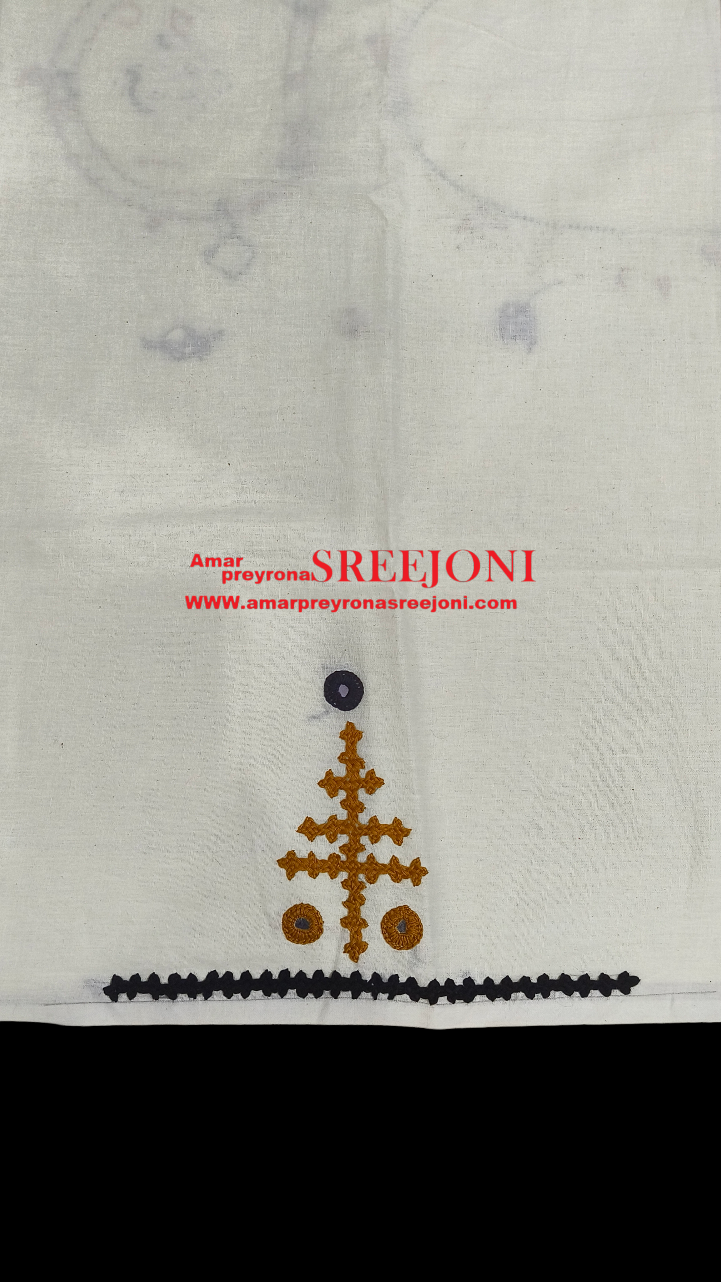 Hand embroided pure cotton white color kurti piece 3miter