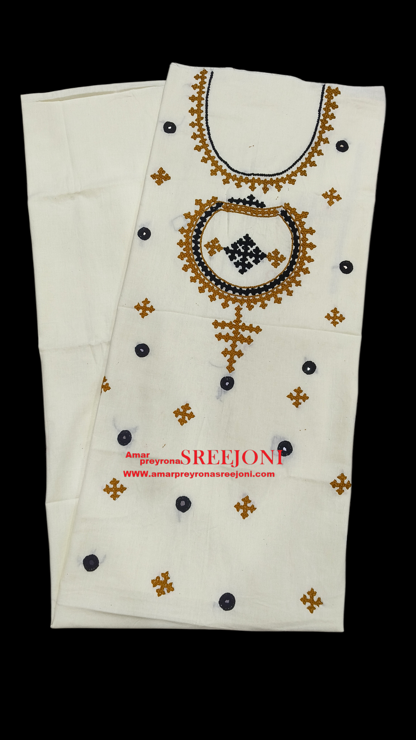 Hand embroided pure cotton white color kurti piece 3miter