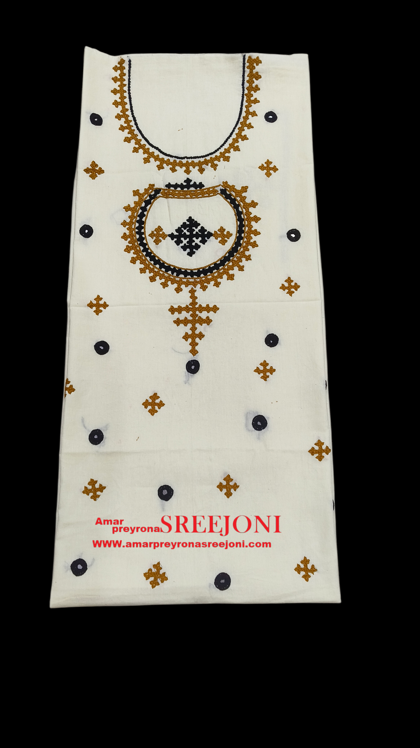 Hand embroided pure cotton white color kurti piece 3miter