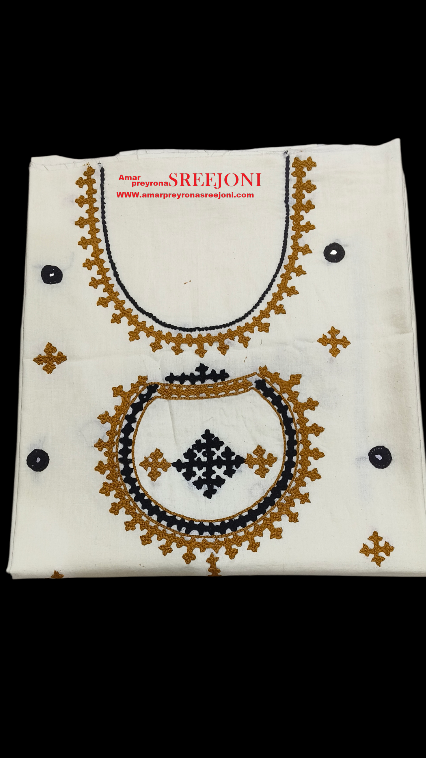 Hand embroided pure cotton white color kurti piece 3miter
