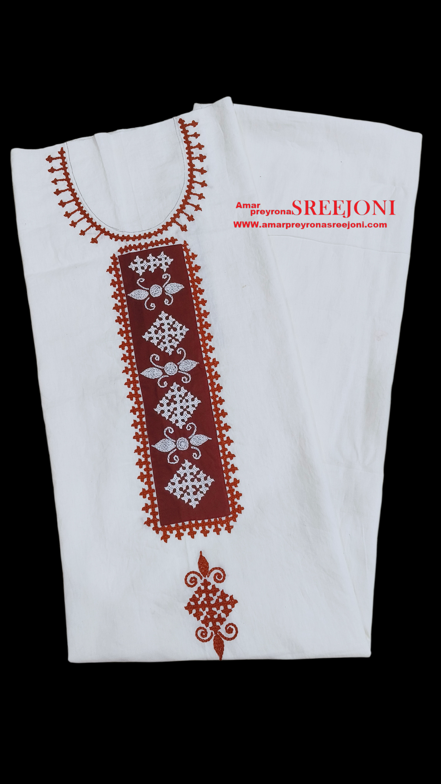 Hand Embroided pure cotton white color kurti piece 3miter