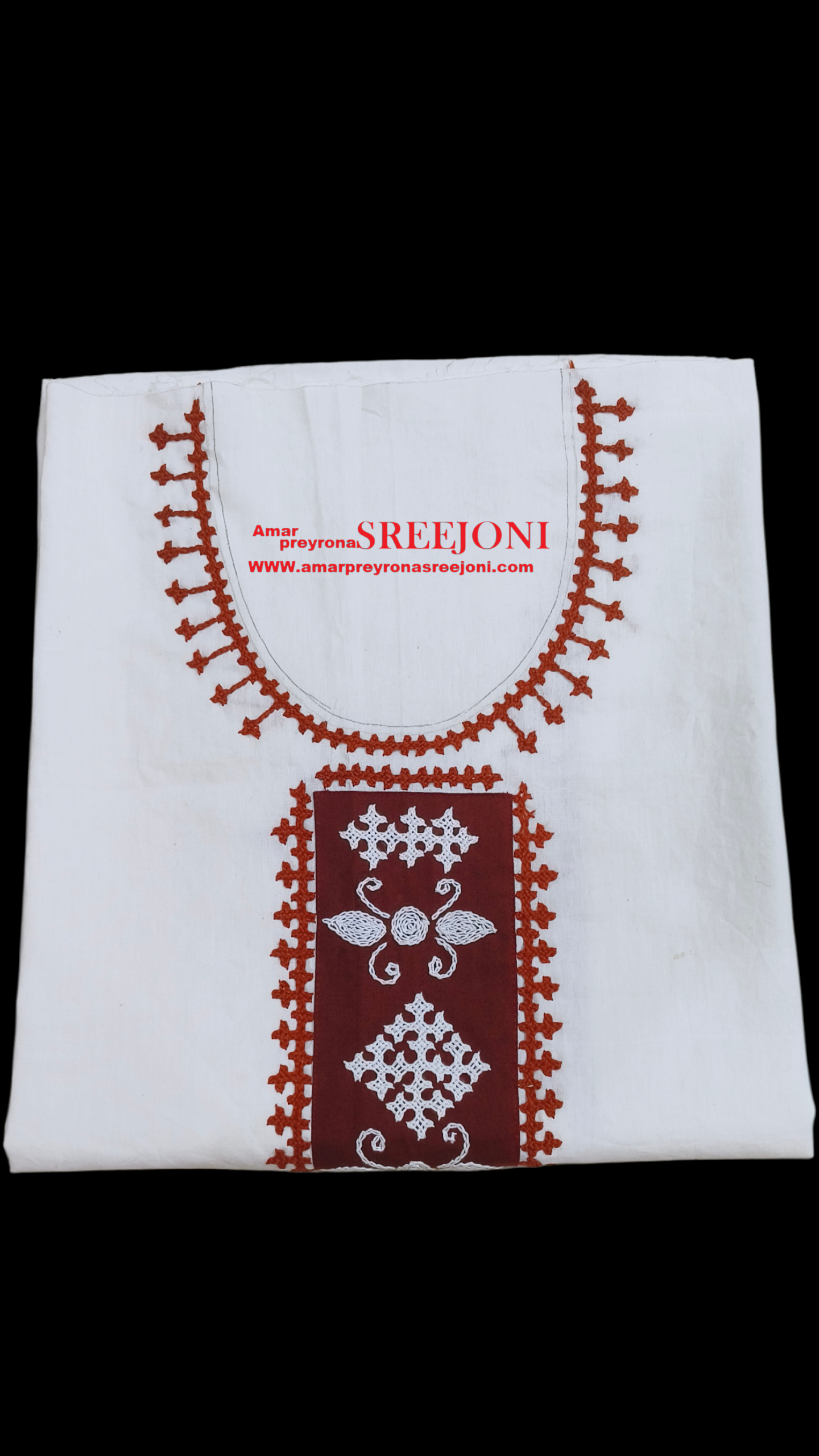 Hand Embroided pure cotton white color kurti piece 3miter