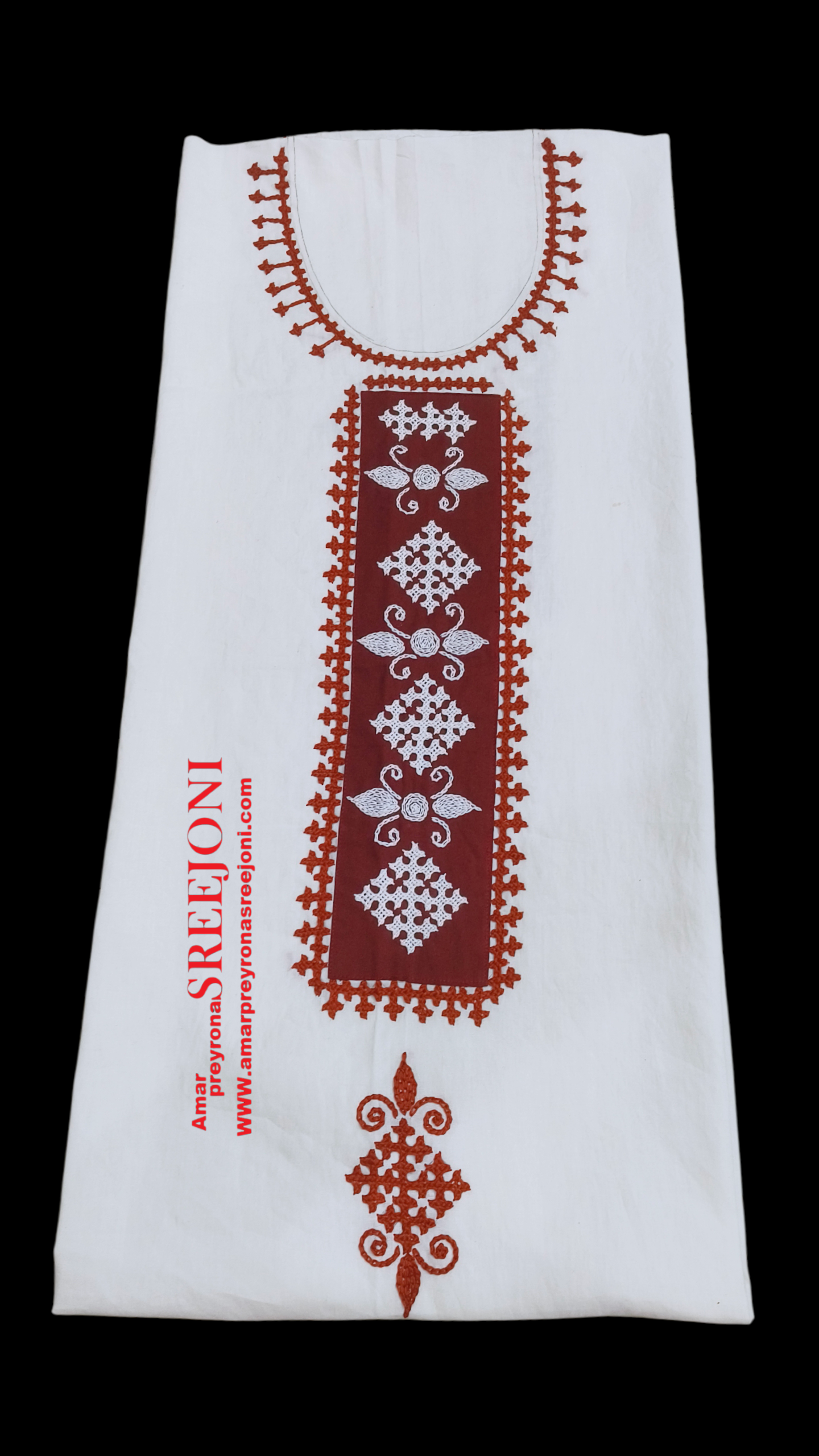 Hand Embroided pure cotton white color kurti piece 3miter
