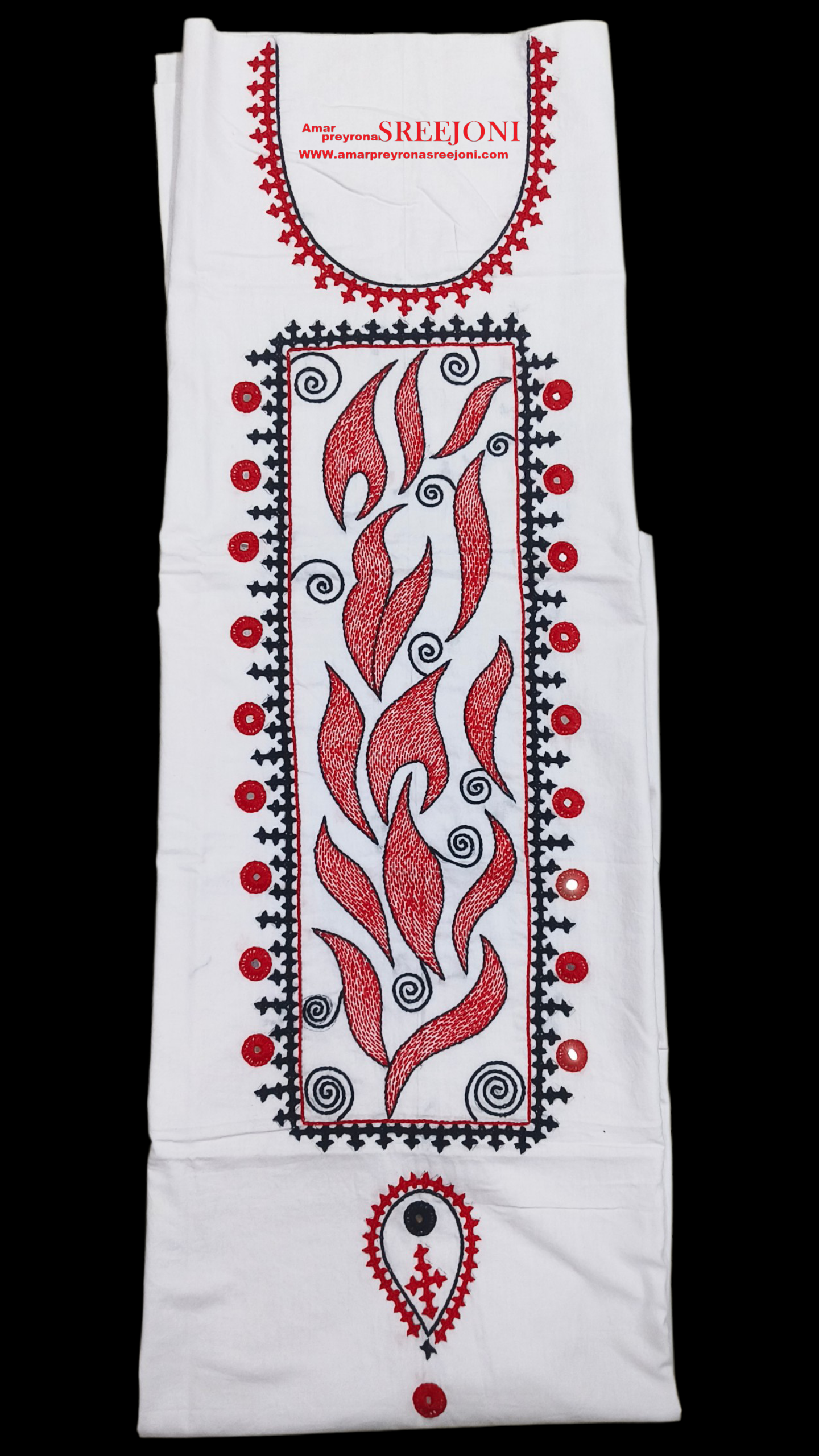 Hand embroided pure cotton white color kurti piece 3miter
