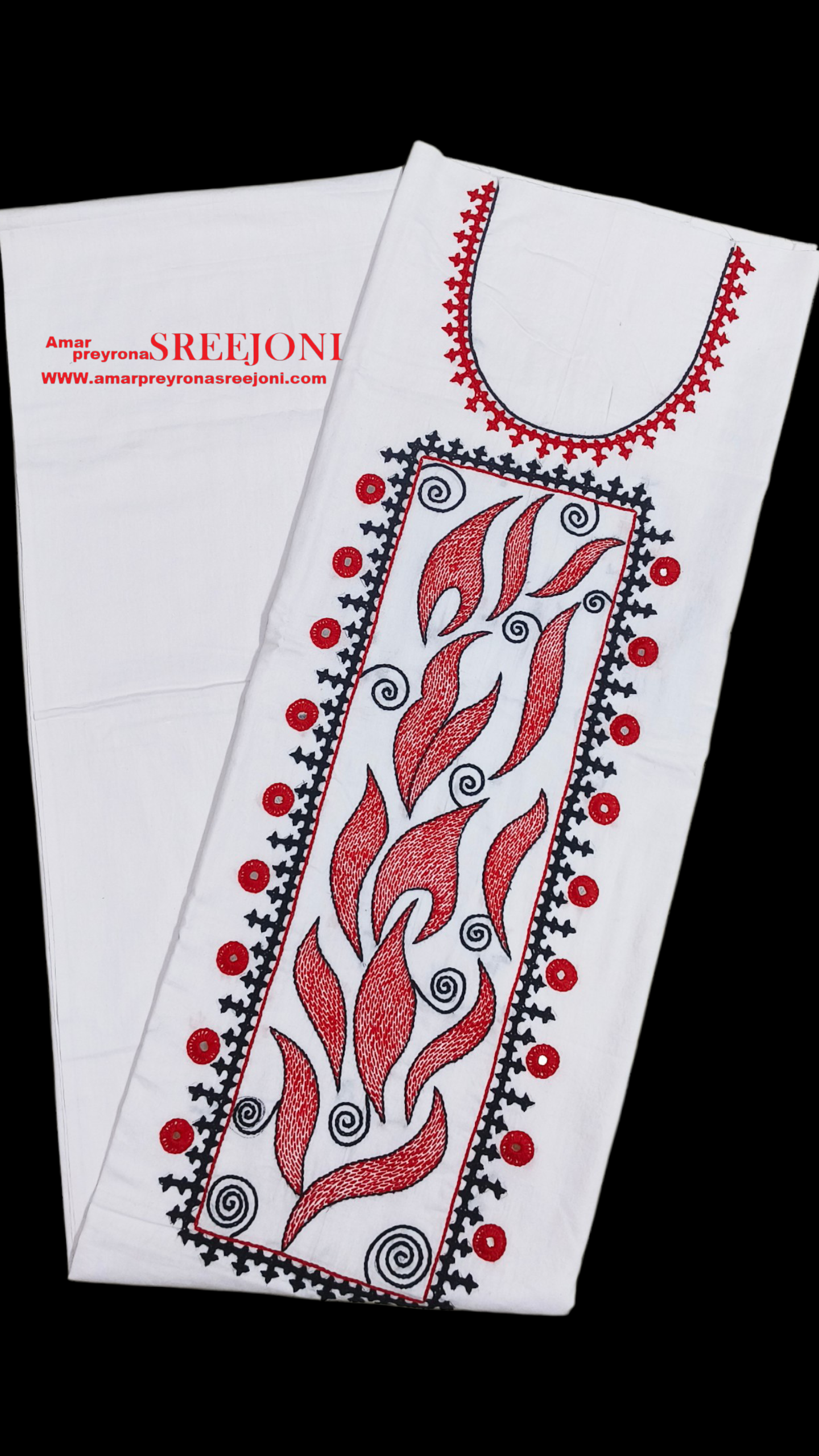 Hand embroided pure cotton white color kurti piece 3miter