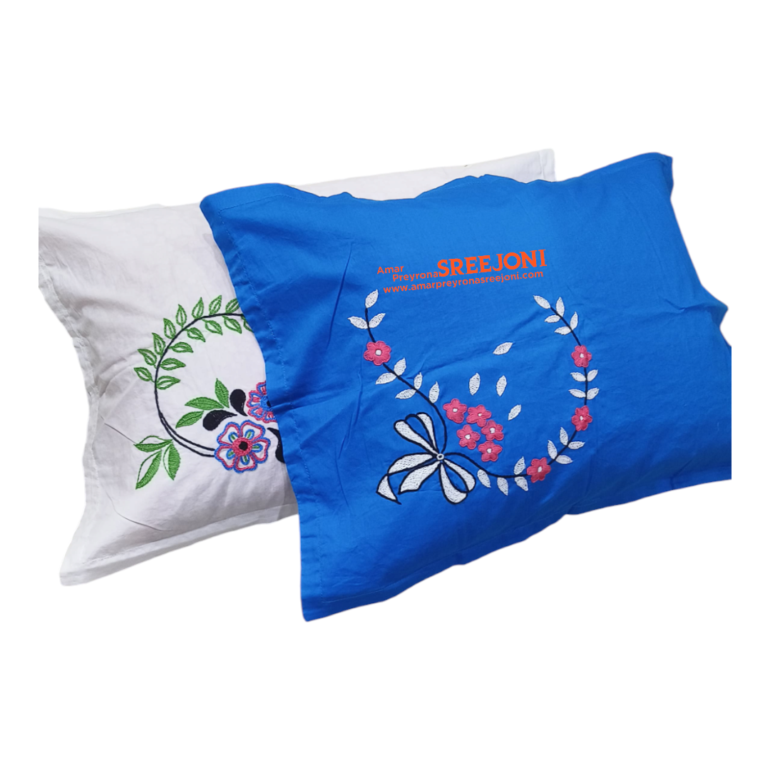Hand embroided pure cotton double size bedsheet with 2pillow cover and 1round pillow cover