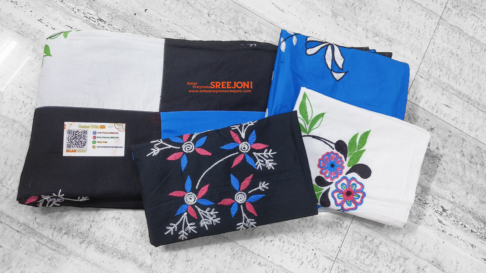 Hand embroided pure cotton double size bedsheet with 2pillow cover and 1round pillow cover