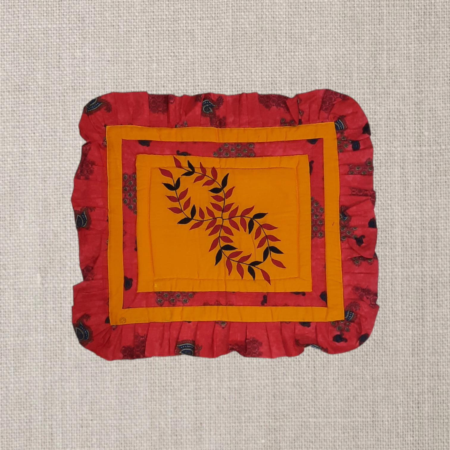 Hand embroided ashon yellow and red color