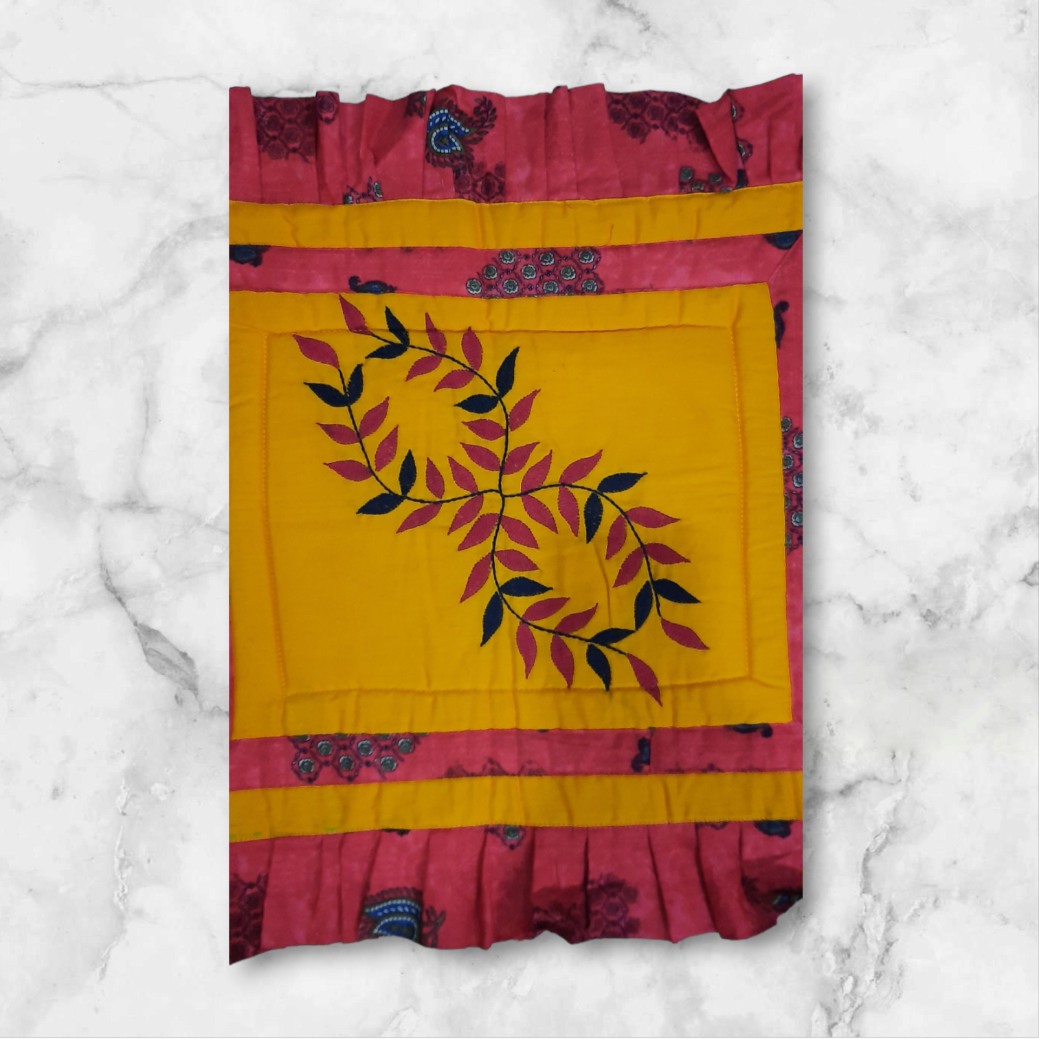 Hand embroided ashon yellow and red color