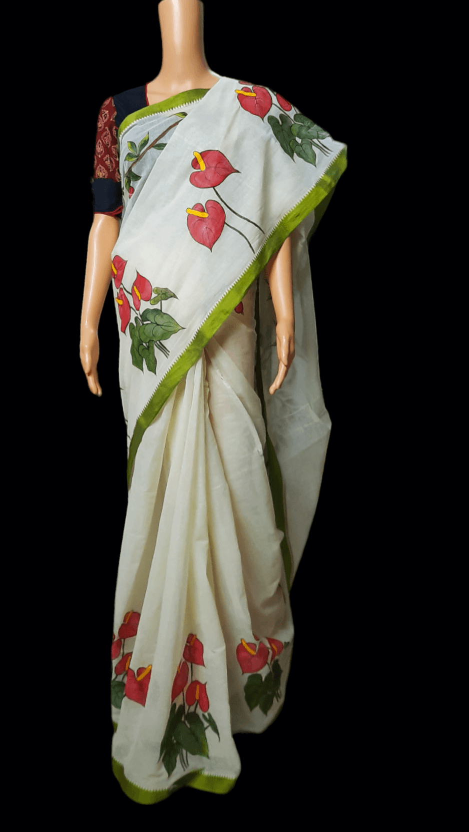 Hand embroided pure cotton dhonekhali febric work saree