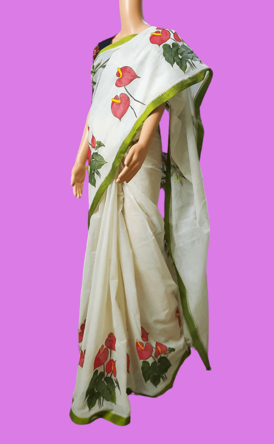 Hand embroided pure cotton dhonekhali febric work saree