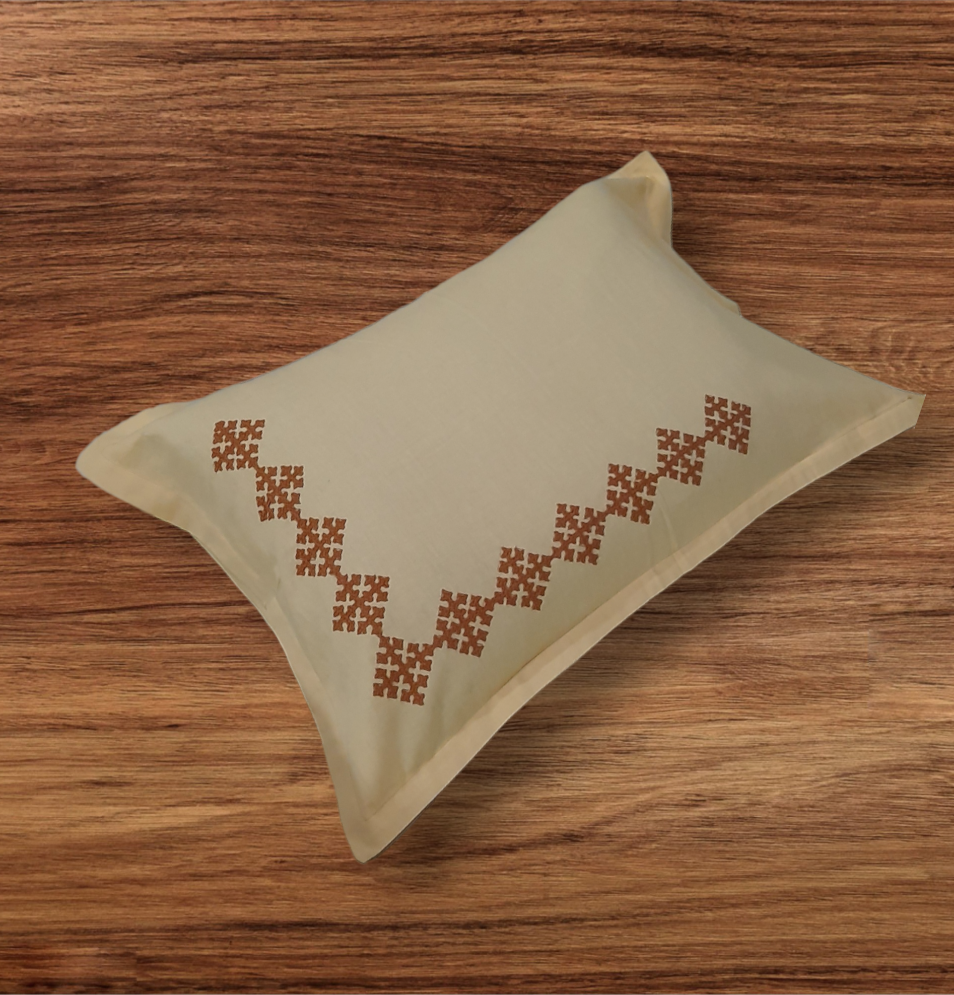 Hand embroided pure cotton beige color pillow cover piece of 2