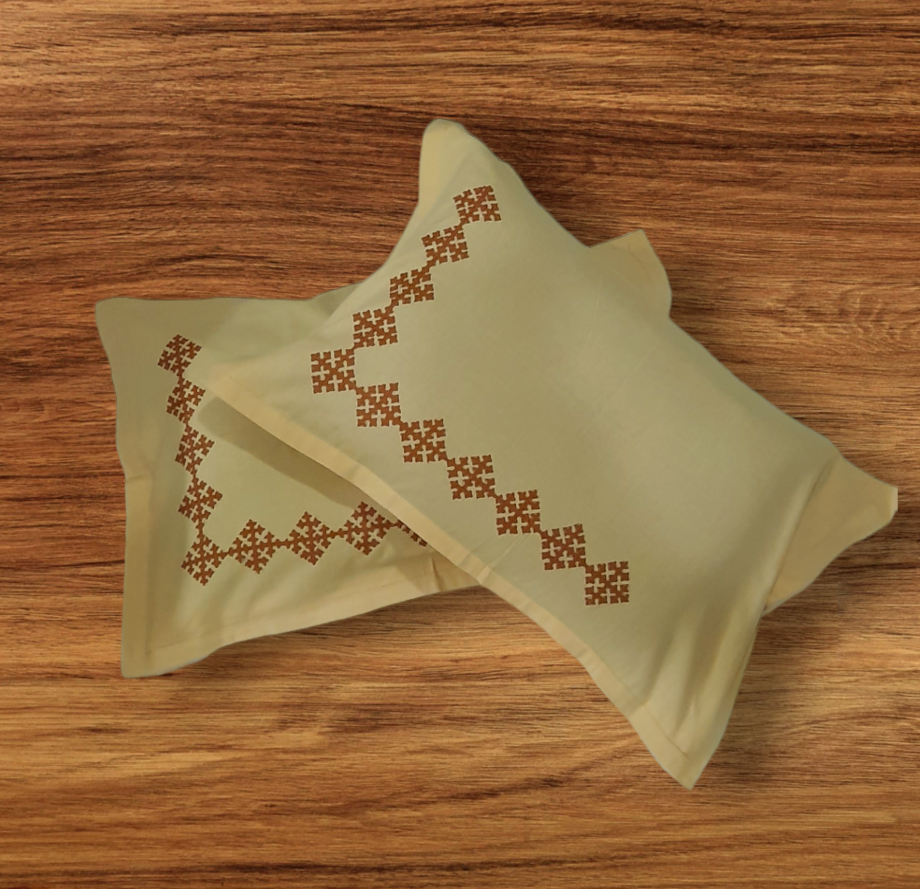 Hand embroided pure cotton beige color pillow cover piece of 2