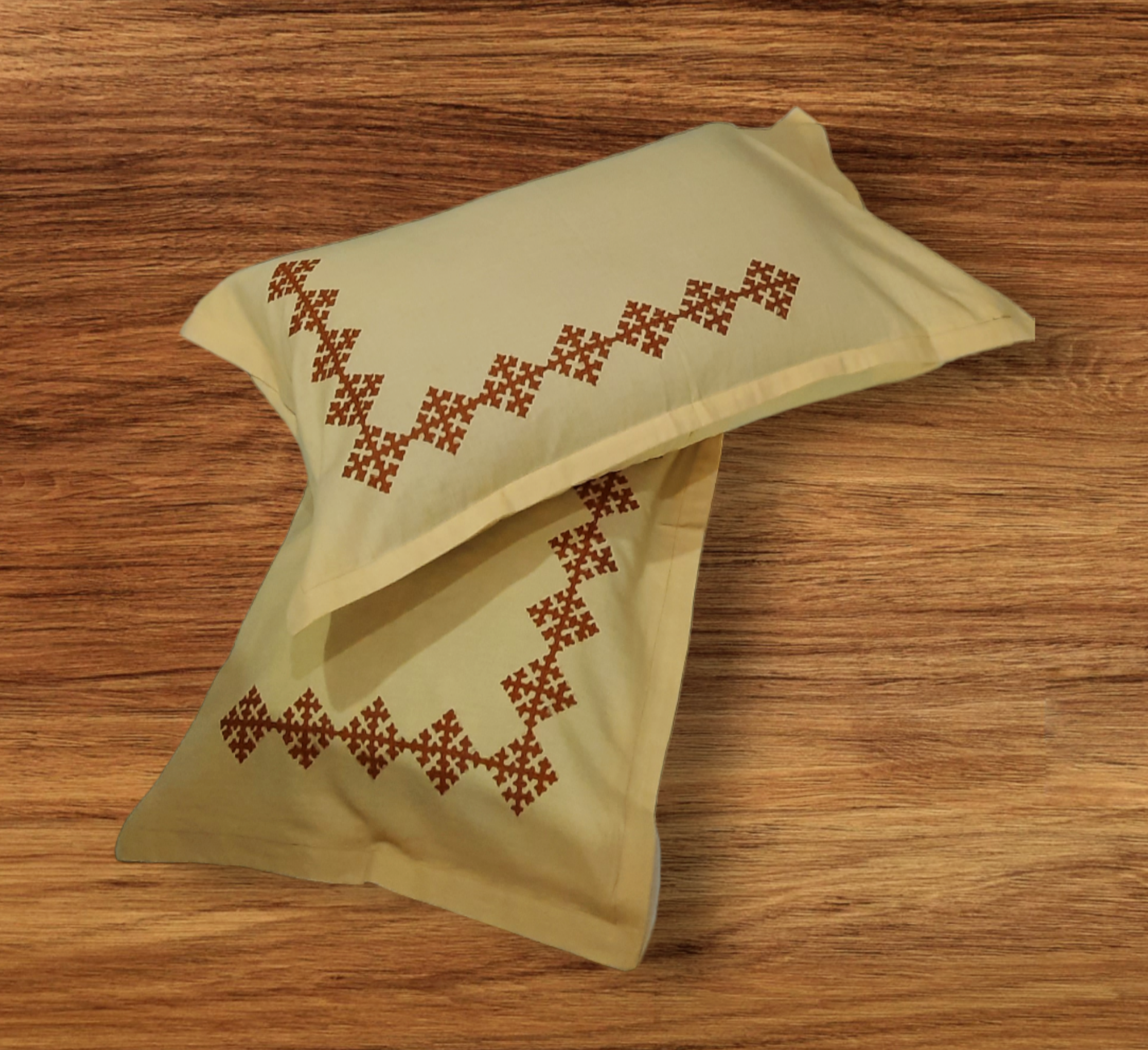 Hand embroided pure cotton beige color pillow cover piece of 2