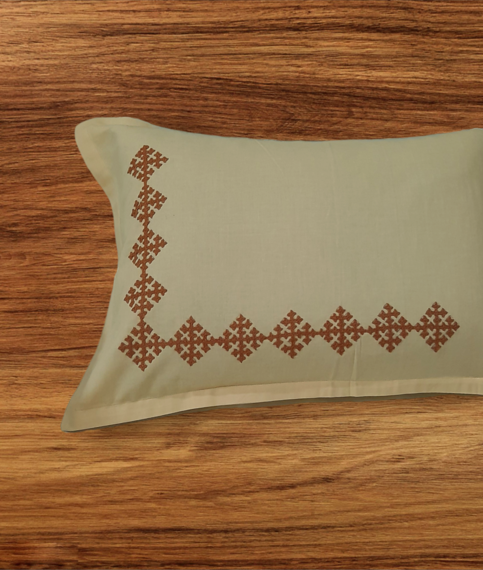 Hand embroided pure cotton beige color pillow cover piece of 2
