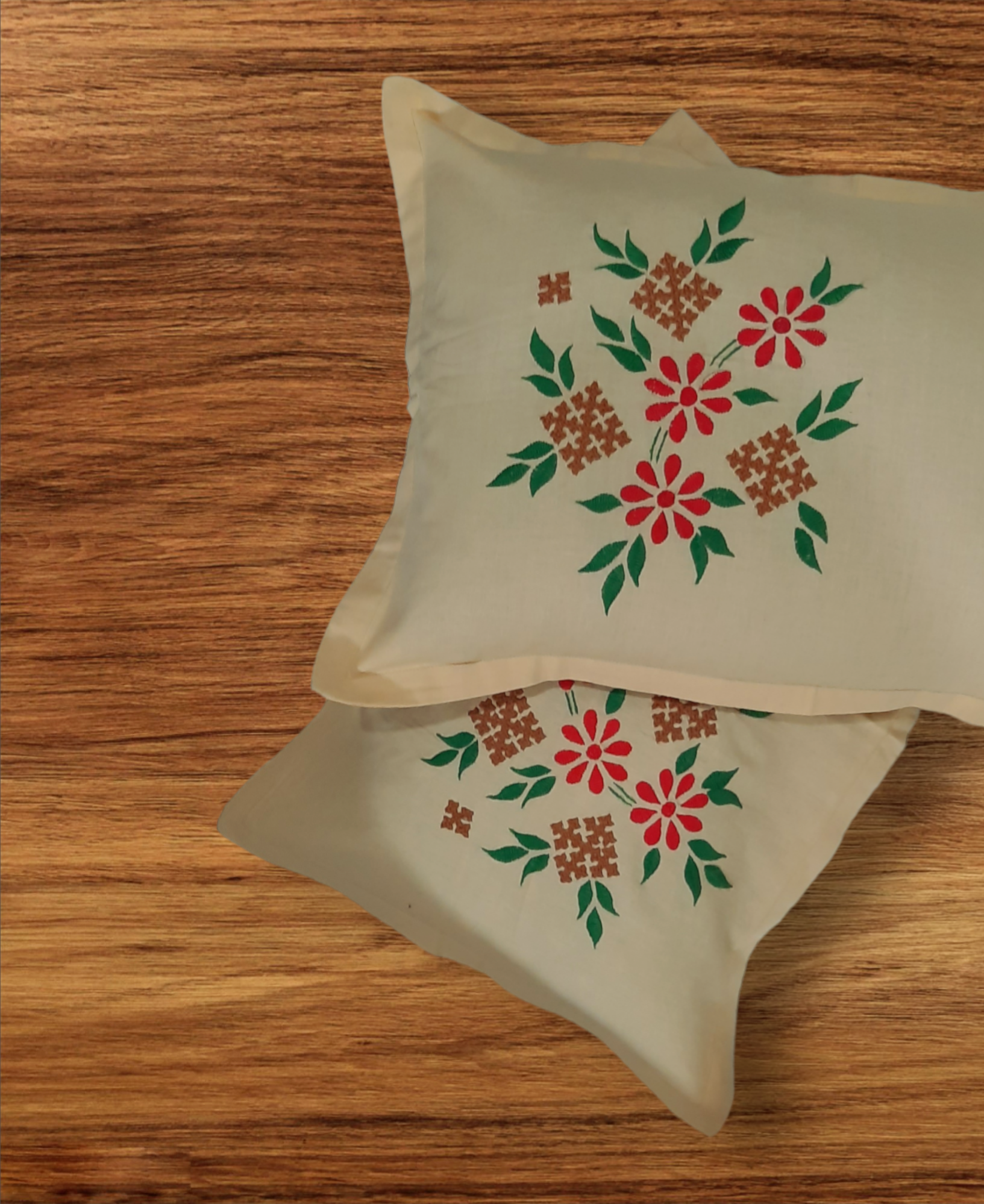 Hand embroided pure cotton beige color pillow cover piece of 2