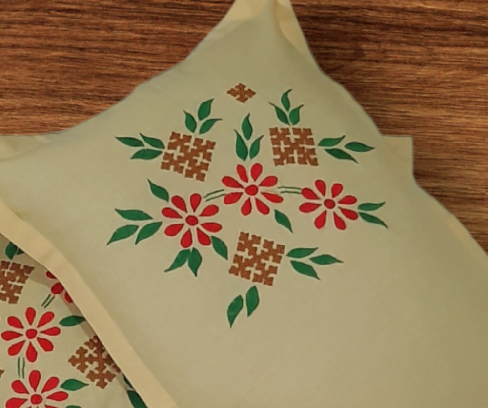 Hand embroided pure cotton beige color pillow cover piece of 2