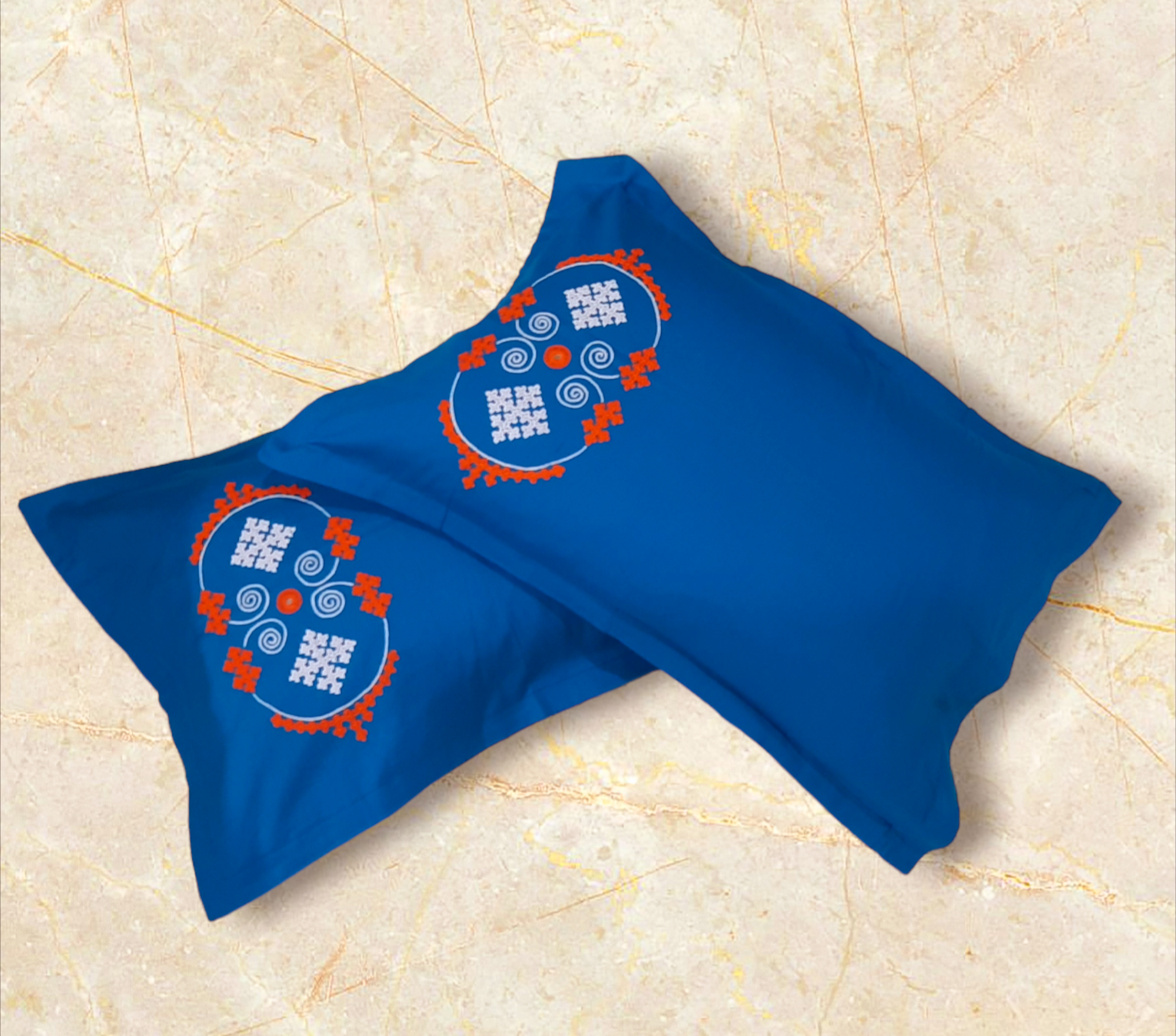 Hand embroided pure cotton blue color pillow cover piece of 2