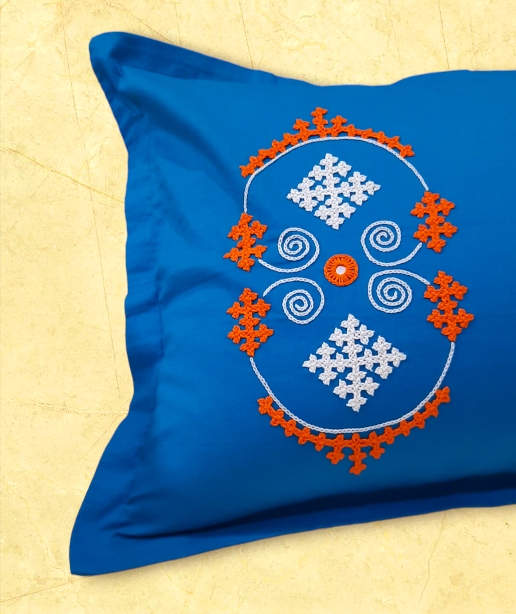 Hand embroided pure cotton blue color pillow cover piece of 2