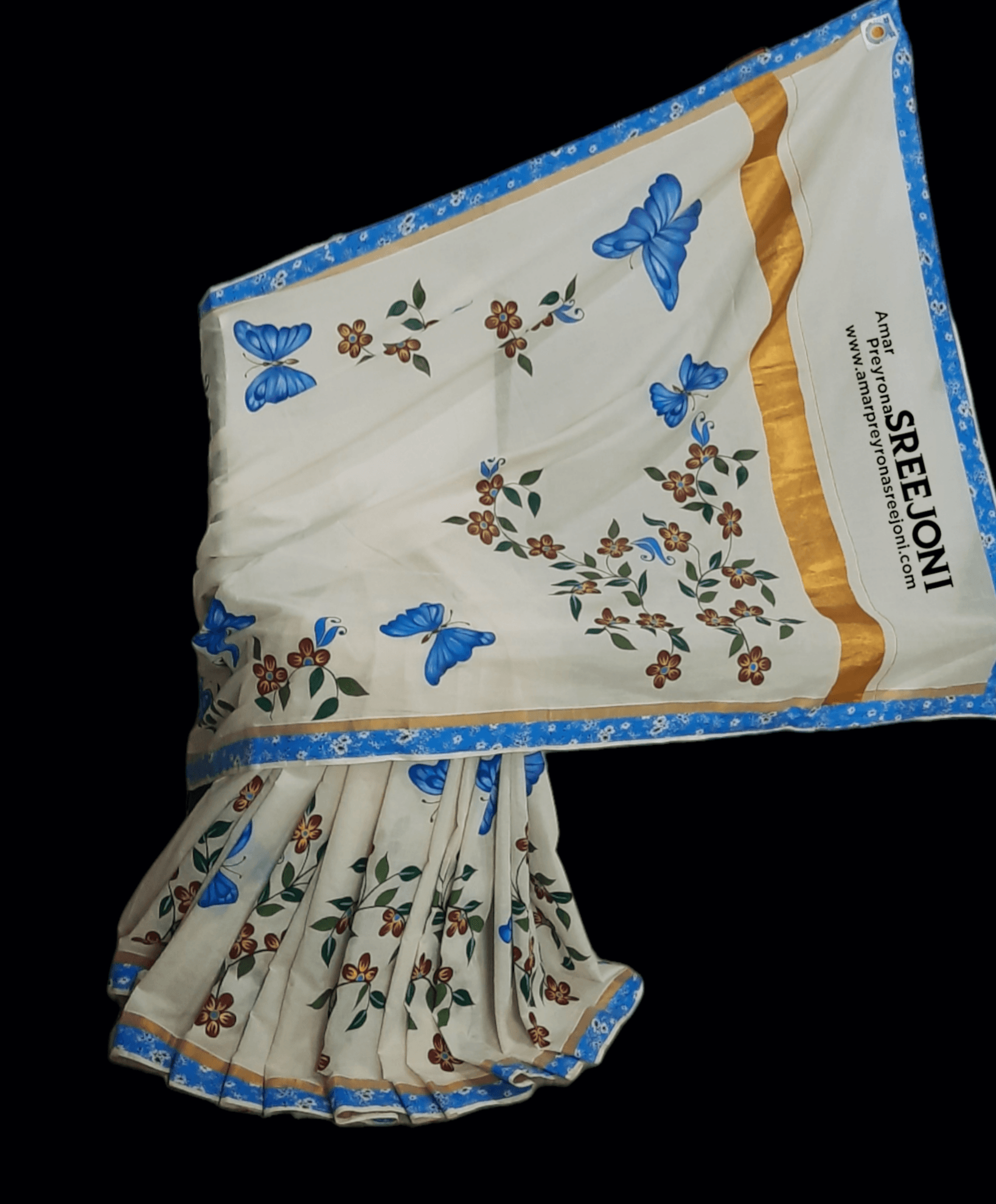 kerela cotton hand painted fabric work saree