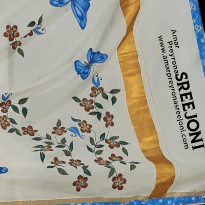 kerela cotton hand painted fabric work saree