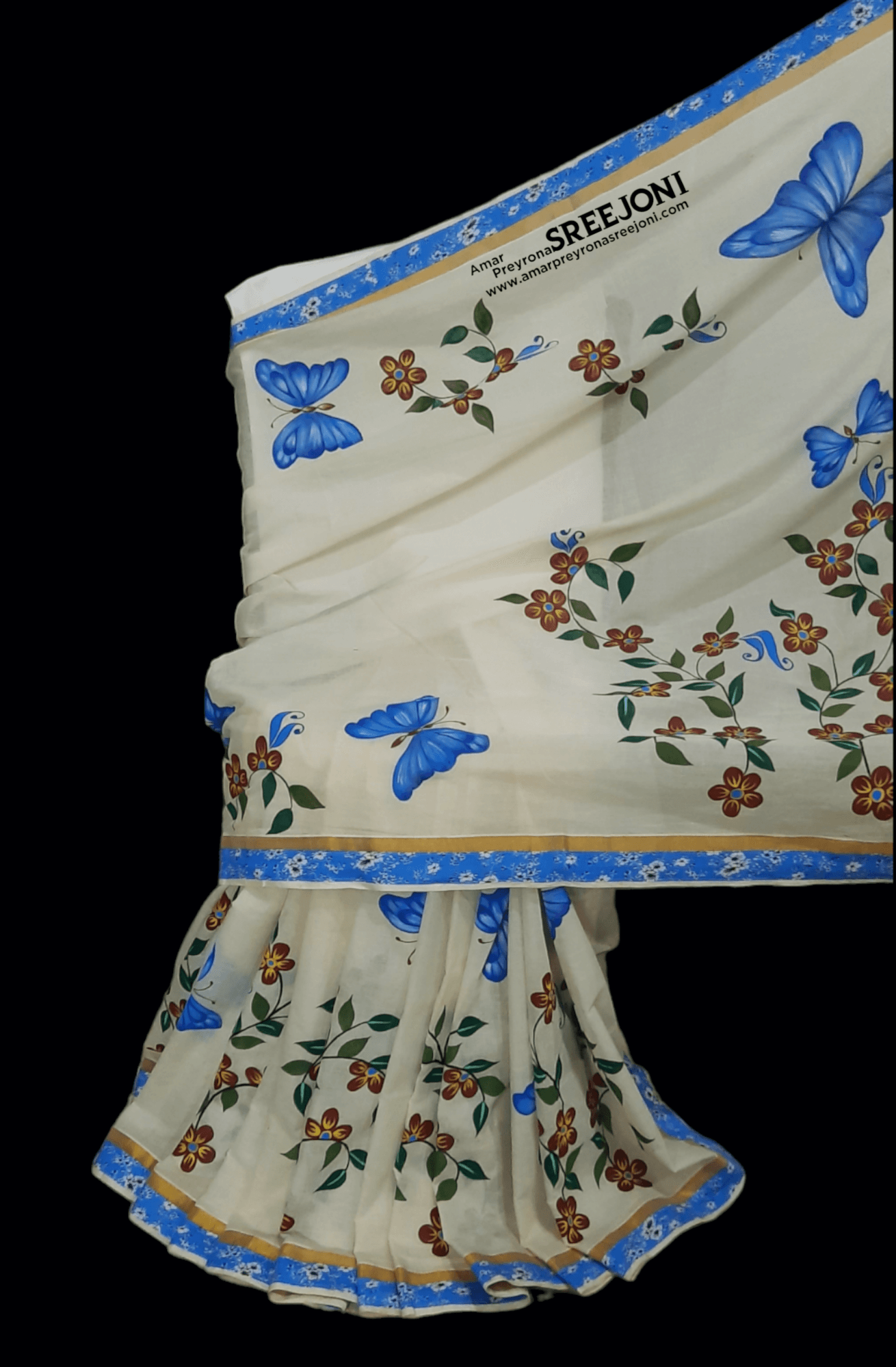 kerela cotton hand painted fabric work saree