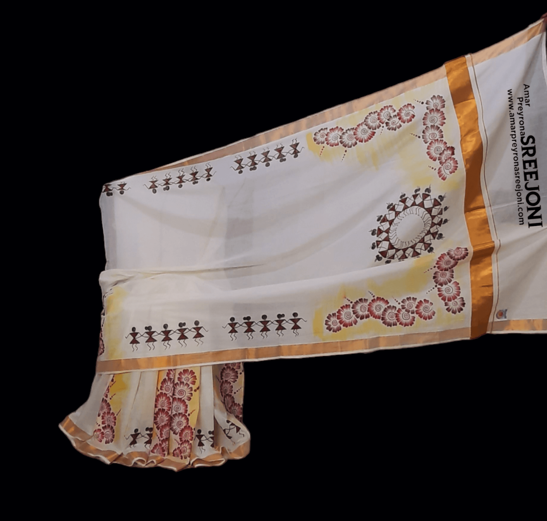 Hand Painted pure kerela cotton fabric work saree
