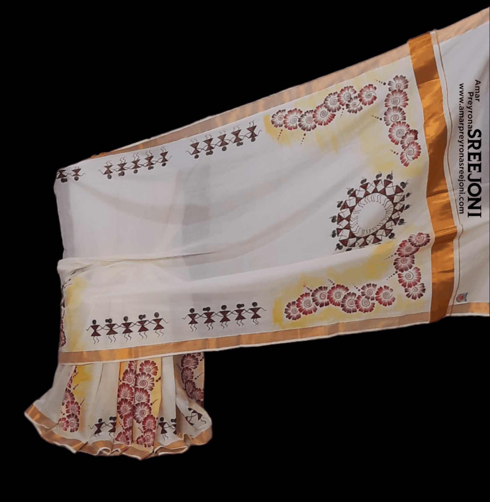 Hand Painted pure kerela cotton fabric work saree