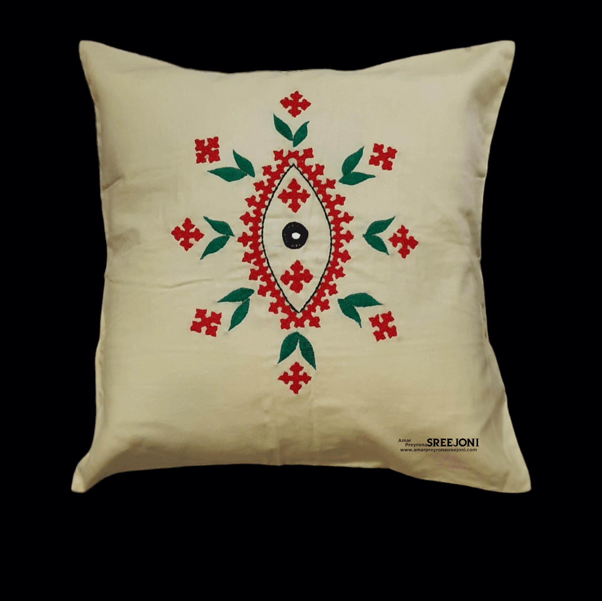 red and beige color pure cotton hand embroided cussion cover set of 5pic