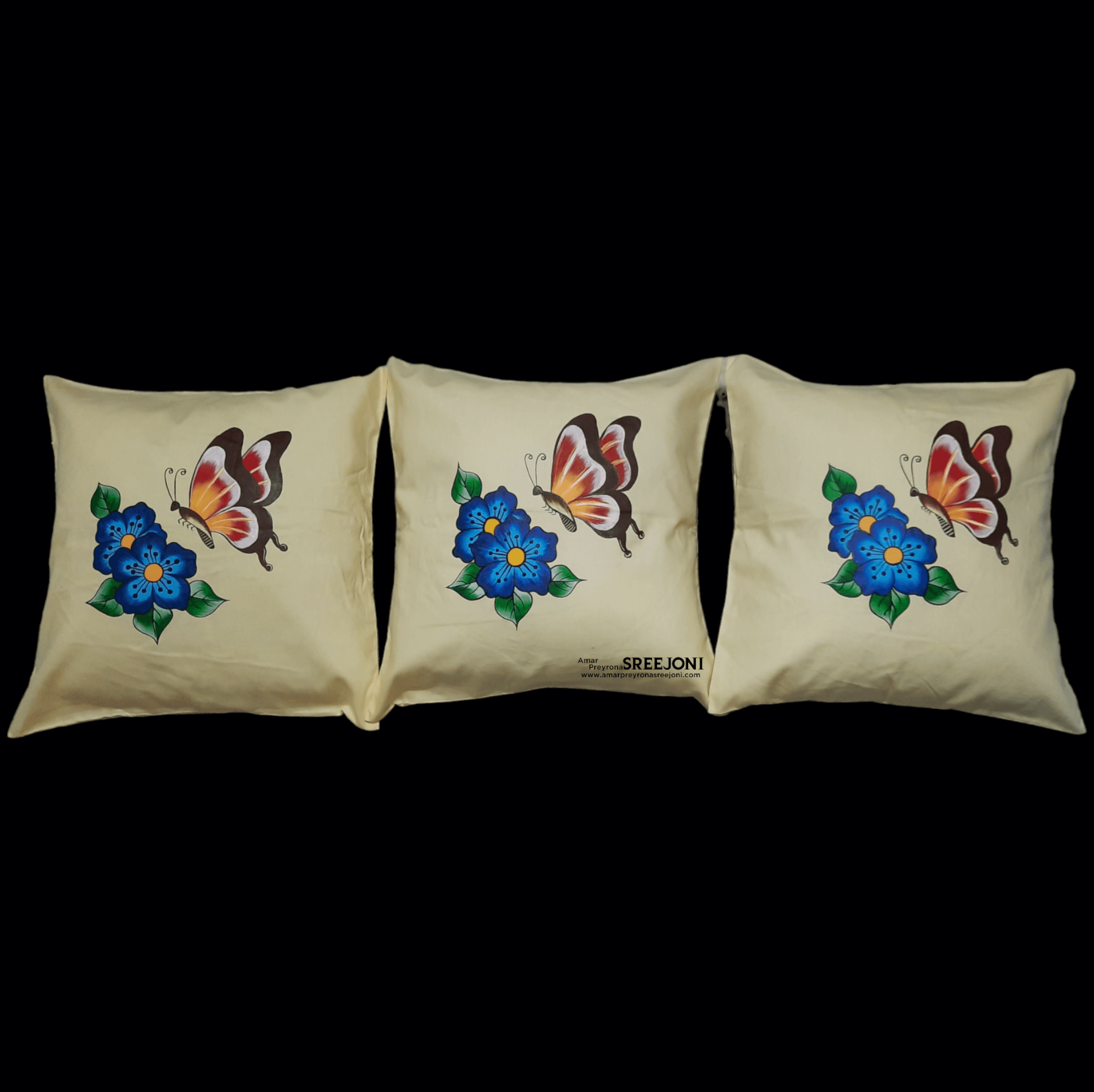 Hand embroided pure cotton fabric work blue and beige color Cussion Cover pack of 5pic